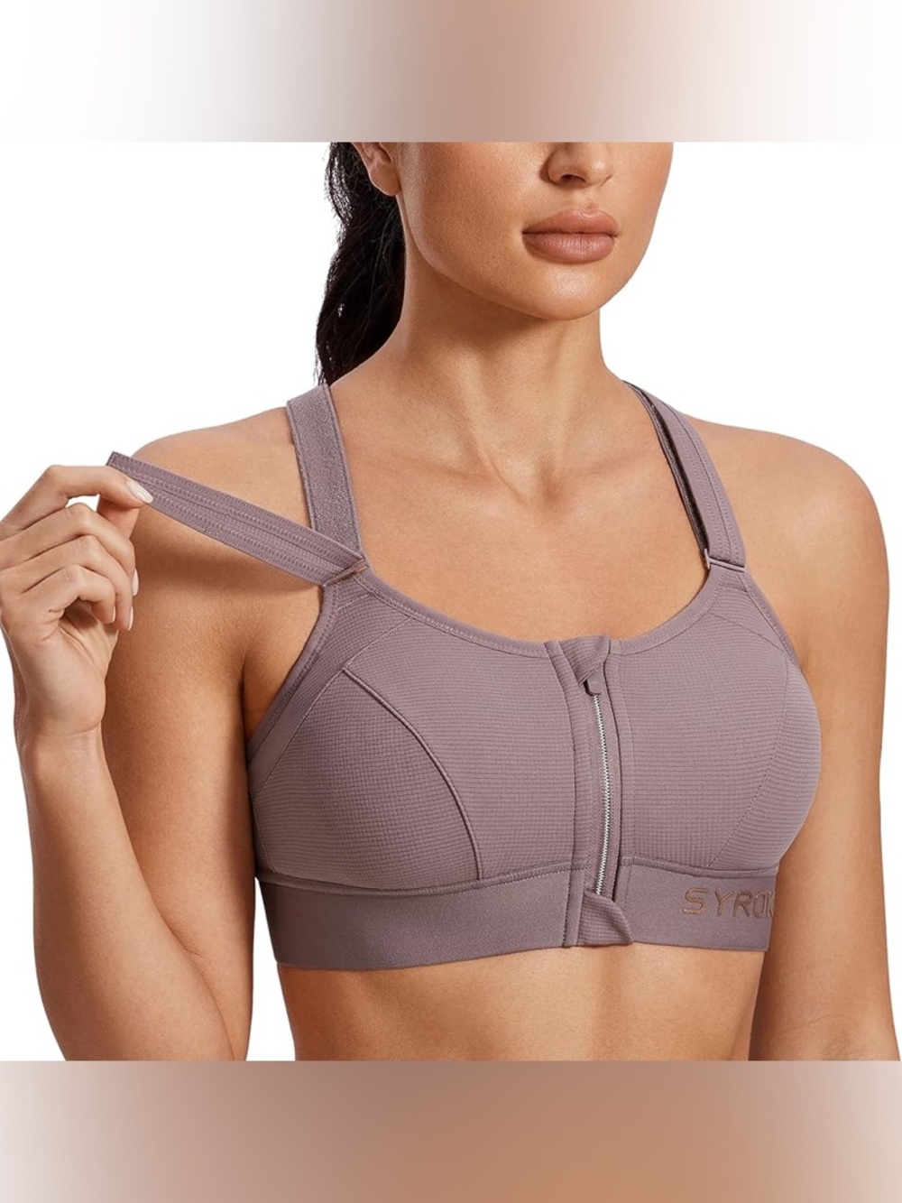 Front-Zip High Impact Sports Bra - Mauve